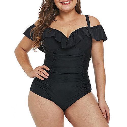 

Women's One Piece Swimsuit Solid Colored Padded Swimwear Bodysuit Swimwear Black Breathable Quick Dry High Elasticity Sleeveless - Swimming Surfing Beach Autumn / Fall Spring Plus Size / Nylon