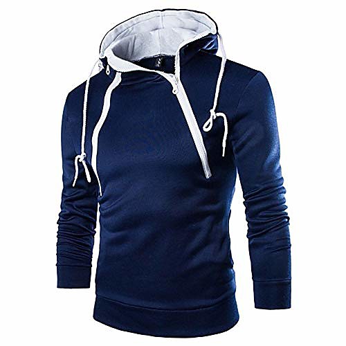 

men's autumn winter fashion patchwork hoodie hooded sweatshirt top outwear blouse(navy, us s/tag l)