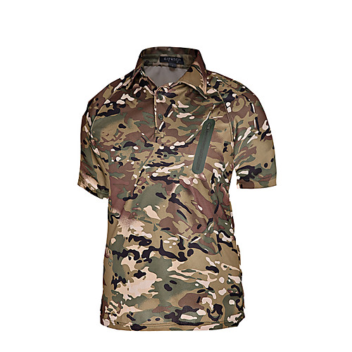 

Men's Hunting T-shirt Outdoor Breathable Quick Dry Outdoor Sweat wicking Fall Spring Summer Camo Top Polyester Camping / Hiking Hunting Fishing Black Camouflage Green