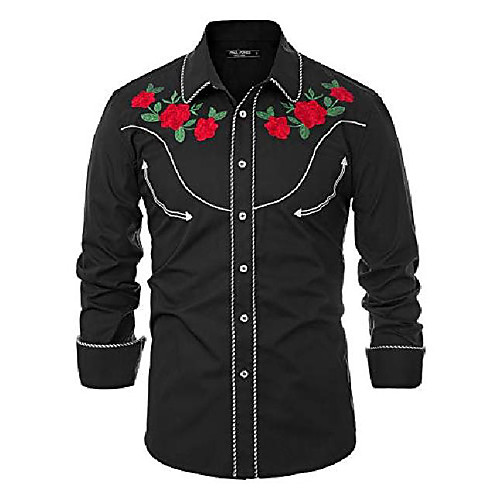 

men's cowboy embroidered shirts slim fit casual button down shirt black, xx-large