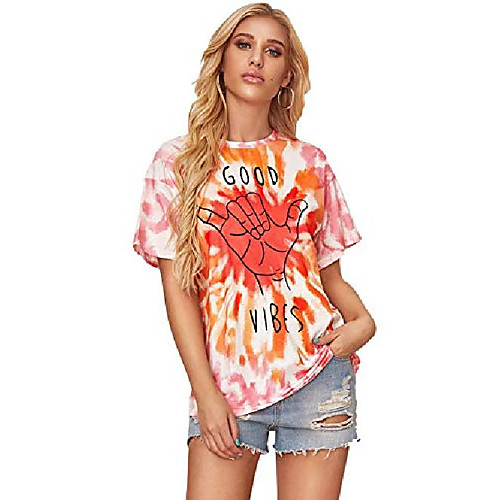 

women tie dye tee shirts casual loose fit basic tops orange large
