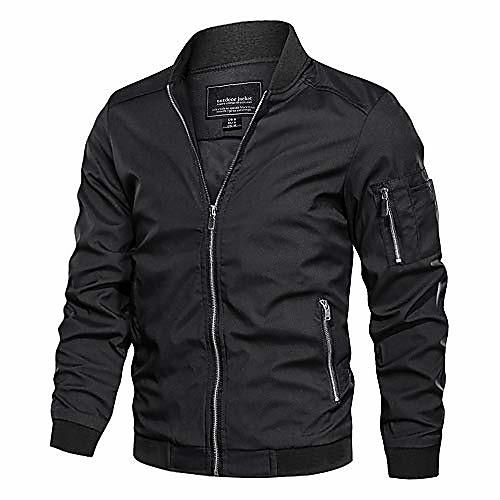 

men's lightweight bomber jacket loose fit softshell windbreaker thin coat black