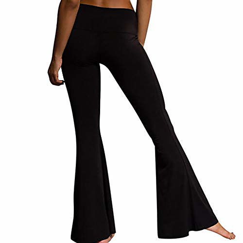 

fashion solid color yoga pant foldover solid bootleg flare yoga pants high waist workout pants bell-bottom trousers black