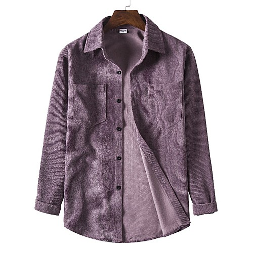 

Men's Shirt non-printing Solid Colored Long Sleeve Daily Tops Corduroy Business Purple