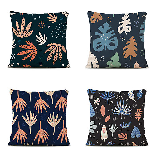 

Cushion Cover 4PC Linen Soft Decorative Square Throw Pillow Cover Cushion Case Pillowcase for Sofa Bedroom 45 x 45 cm (18 x 18 Inch) Superior Quality Mashine Washable Leaves Pattern Lanting Design