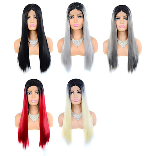 

Black Gradient Multicolor T-shaped Front Lace Synthetic Wig Headgear Lace Wig Wig Synthetic Fiber Lace Wig 24 inches Long Hair Straight Hair Wig