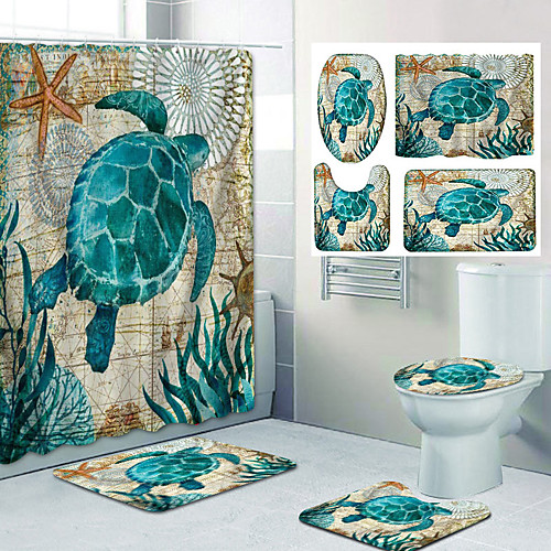 

Sea TurtlePattern PrintingBathroom Shower Curtain Leisure Toilet Four-Piece Design