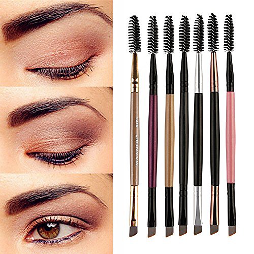 

elevin(tm) cosmetic makeup brush wood handle double sided eyebrow flat angled brushes (6 colors/set)
