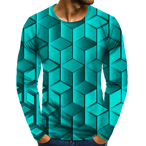 

Men's T shirt 3D Print Graphic 3D Plus Size Print Long Sleeve Daily Tops Elegant Exaggerated Green