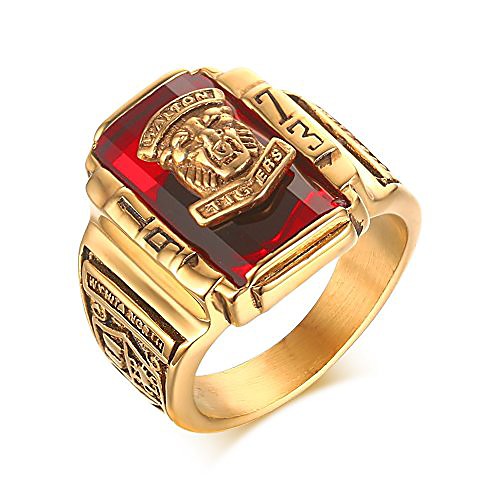 

stainless steel red rhinestone 1973 walton tigers signet ring for men,18k gold plated size 10