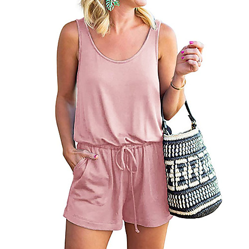 

women's basic streetwear u neck white black blue loose romper striped solid colored patchwork