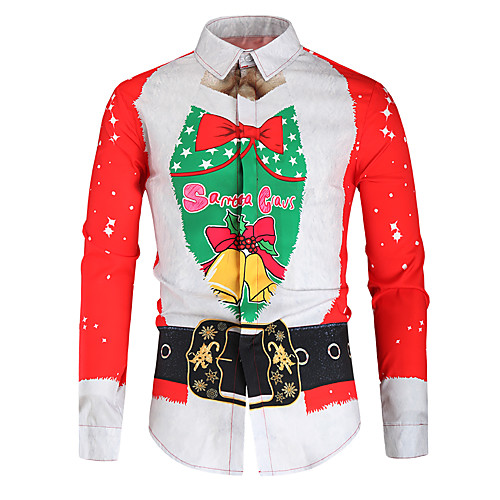 

Men's Shirt 3D Print Graphic Long Sleeve Christmas Tops Red