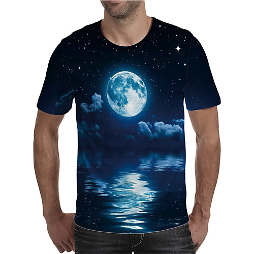 

Men's T shirt 3D Print Graphic Plus Size Print Short Sleeve Daily Tops Elegant Exaggerated Blue