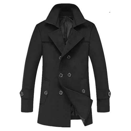 

men's casual trench coat double breasted fit lapel warm overcoat black m