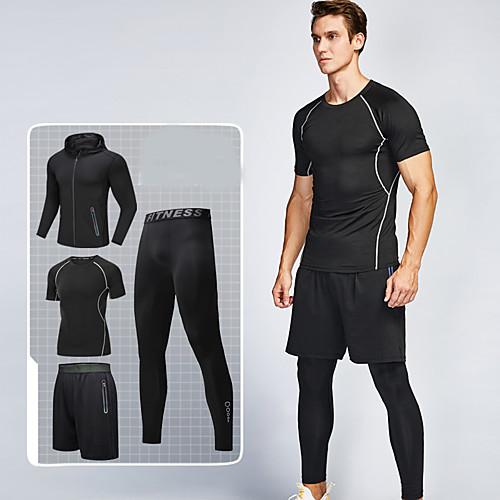 

Men's Full Zip Zipper Pocket Activewear Set Athletic Athleisure 4pcs Winter Long Sleeve Elastane Moisture Wicking Quick Dry Breathable Fitness Gym Workout Running Active Training Jogging Sportswear