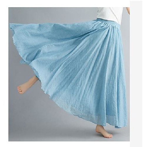 

women bohemian cotton double layer elastic waist long maxi skirt light blue black white s m l xl