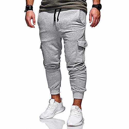 

men's gym casual jogger pants - fashion slim fit sweatpants with pockets cotton cargo pants -5 colors light grey