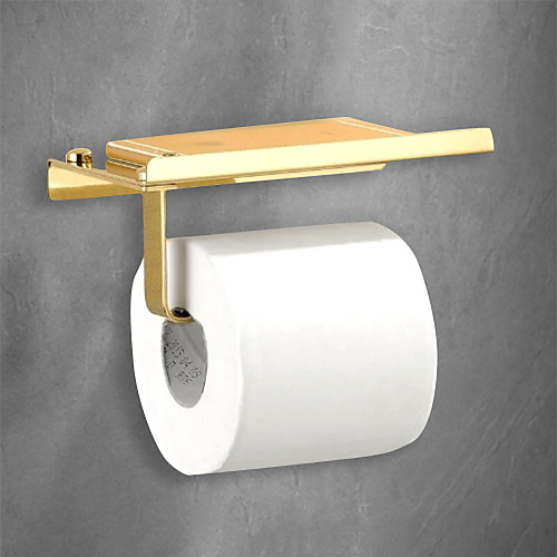 

Toilet Paper Holder with Mobile Phone Storage Shelf Modern Stainless Steel Wall Mounted Gold 1pc