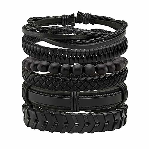 

eigso 6pcs braided leather bracelets men women's bangles punk cuff wrap wristbands adjustable