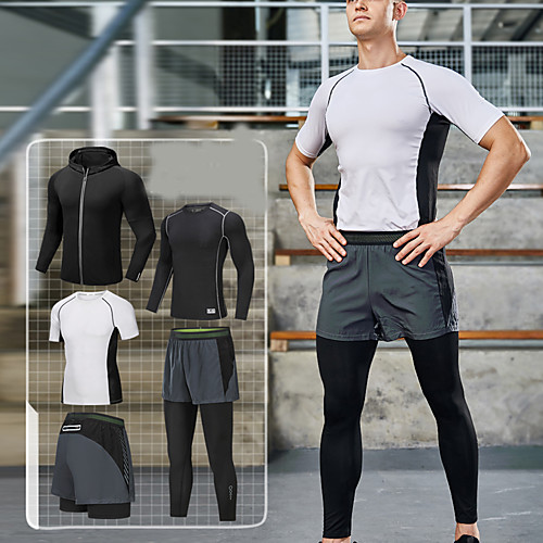 

Men's Full Zip Activewear Set Athletic Athleisure Long Sleeve 5pcs Winter Front Zipper Elastane Breathable Quick Dry Moisture Wicking Fitness Gym Workout Running Active Training Jogging Sportswear