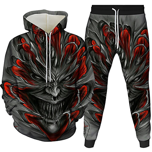 

Men's 3D Hoodies Set Graphic 3D 2 Piece Hooded Daily 3D Print Casual Hoodies Sweatshirts Long Sleeve Gray
