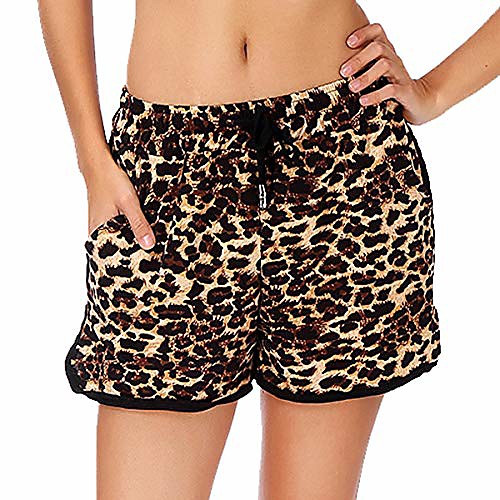 

women& #39;s drawstring elastic waist summer leopard beach shorts casual short pants with pockets