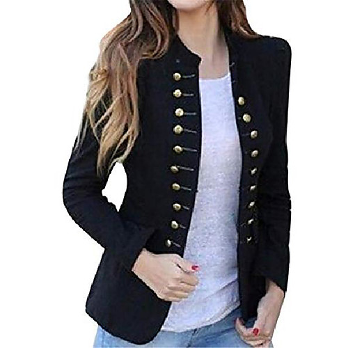

women british style stand collar double breasted slim blazer jacket coat black xs