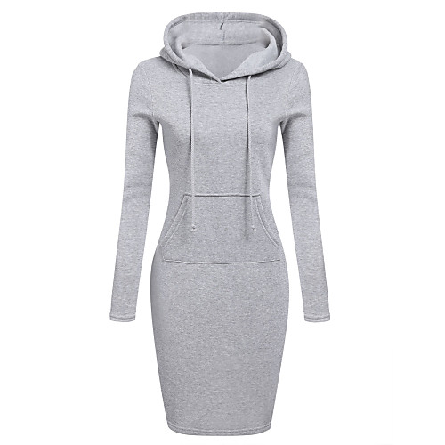 

Women's Sheath Dress Knee Length Dress Black Blue Purple Red Yellow Wine Gray Long Sleeve Solid Color Fall Winter Hooded Casual 2021 S M L XL XXL