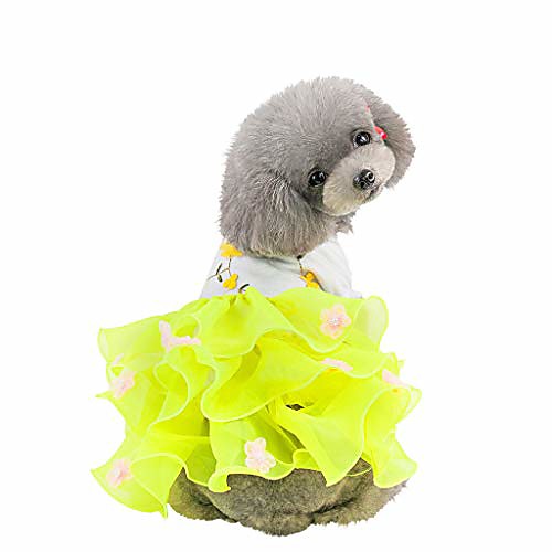 

pet dress,bottoming ruffle flower print dress adorable tutu dog dresses striped puppy dog princess dresses polyester breathable dressyellow