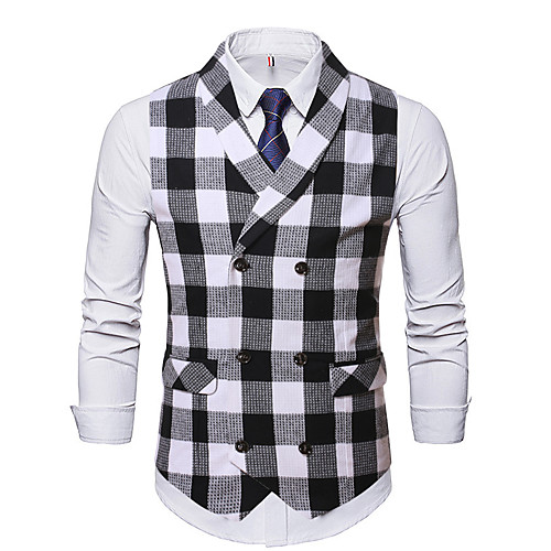 

Black Plaid Regular Fit 65%Polyester 35%Cottton Men's Suit - Shawl Lapel