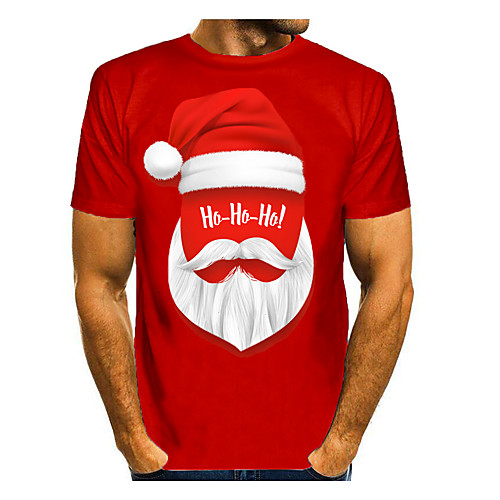 

Men's 3D Graphic Letter T-shirt Print Short Sleeve Christmas Tops Round Neck Red