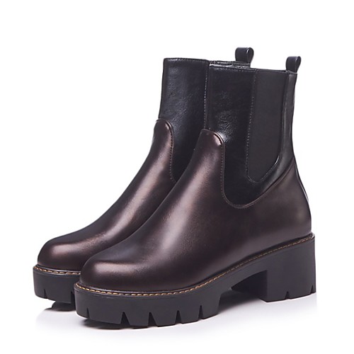 

Women's Boots Block Heel Boots Chunky Heel Round Toe Booties Ankle Boots Classic Daily Walking Shoes PU Sequin Color Block Dark Brown Blue / Mid-Calf Boots