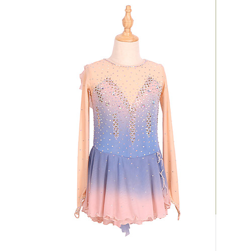 

Figure Skating Dress Women's Girls' Ice Skating Dress BluePink Ruffle Asymmetric Hem Spandex High Elasticity Training Competition Skating Wear Patchwork Crystal / Rhinestone Gradient Color Long