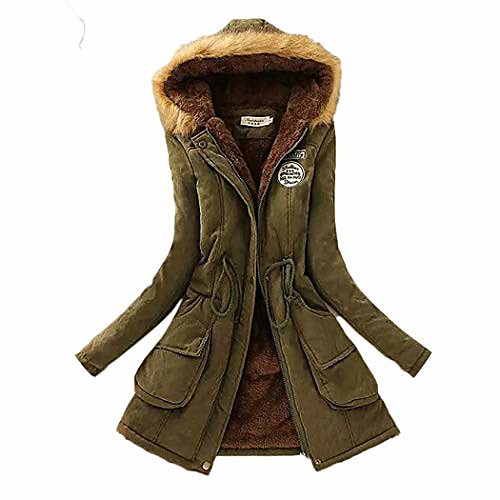 

women fashion hooded long sleeve winter warm patchwork coat down army green