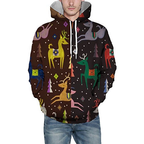 

Men's Pullover Hoodie Sweatshirt Graphic 3D Reindeer Christmas Daily 3D Print Christmas Hoodies Sweatshirts Brown
