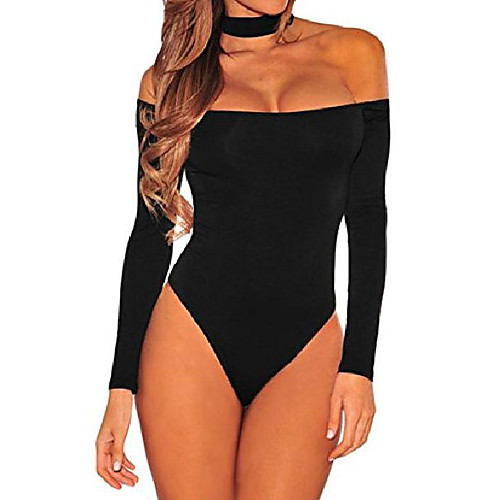 

womens stylish choker long sleeve off shoulder party bodysuit m black
