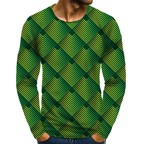 

Men's T shirt 3D Print Graphic 3D Plus Size Print Long Sleeve Daily Tops Elegant Exaggerated Green