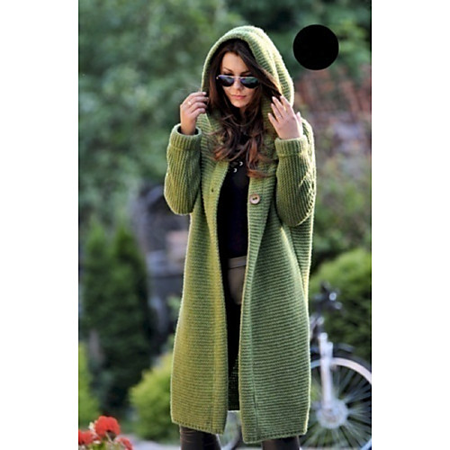 

Women's Solid Color Cardigan Long Sleeve Plus Size Sweater Cardigans Hooded Fall Winter White Yellow Green