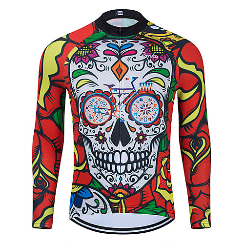 

WECYCLE Women's Men's Long Sleeve Cycling Jersey Winter Red Skull Floral Botanical Bike Jersey Top Mountain Bike MTB Road Bike Cycling Breathable Quick Dry Sports Clothing Apparel / Stretchy