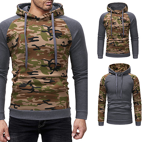 

Men's Hoodie Outdoor Soft Outdoor Casual Fall Winter Spring Camo Top Polyester Long Sleeve Camping / Hiking Hunting Fishing Dark Grey Green