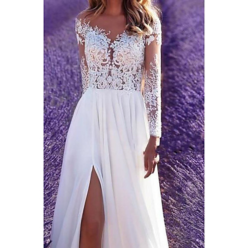 

Women's Swing Dress Maxi long Dress White Long Sleeve Solid Color Lace Patchwork Fall Off Shoulder Elegant Sexy 2021 S M L XL