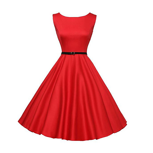 

Women's Sheath Dress Knee Length Dress Black Red Sleeveless Solid Color Patchwork Summer Round Neck Vintage 2021 S M L XL XXL