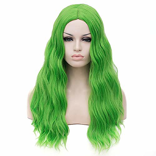 

alacos green wig synthetic heat resistant party anime cosplay wig for women wig cap (lime green curly)