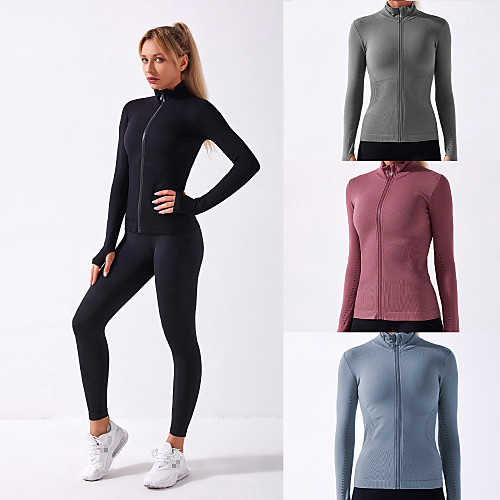 

Women's Yoga Top Winter Seamless Thumbhole Solid Color Black Red Blue Grey Spandex Yoga Fitness Gym Workout Jacket Long Sleeve Sport Activewear Breathable Quick Dry Comfortable Stretchy