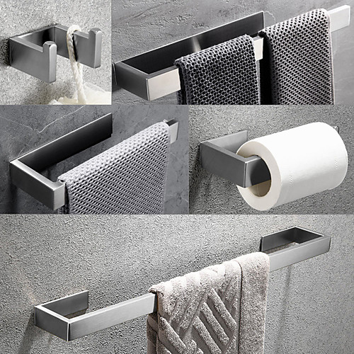 

Bathroom Hardware Accessory Set Include Robe Hook, Towel Bar, Towel Holder, Toilet Paper Holder, Self-adhesive Brushed Stainless Steel - Bathroom for Home and Hotel