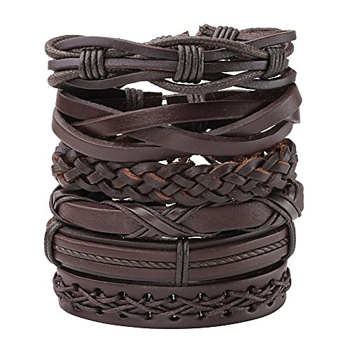 

men's womens braided leather rope woven wrap link cuff bracelet, fit 7-8.5 inch wrist…