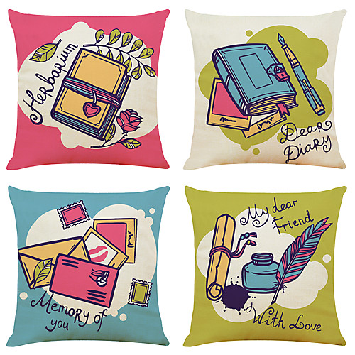 

Set of 4 Creative Envelope Linen Square Decorative Throw Pillow Cases Sofa Cushion Covers 18x18