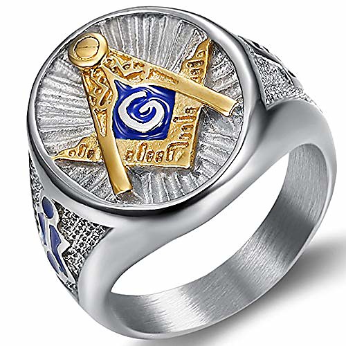 

stainless steel blue gold two tone masonic master mason ring (silver, 8)