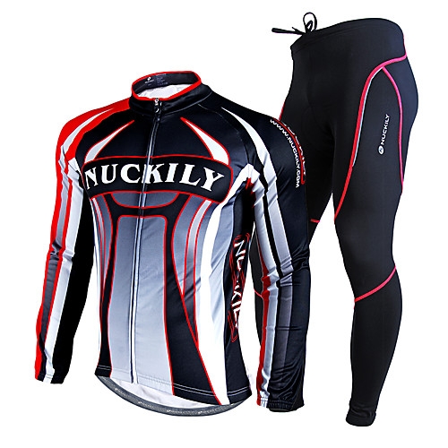 

Nuckily Men's Long Sleeve Cycling Jersey with Tights Winter Fleece Velvet Polyester Red Patchwork Geometic Bike Clothing Suit Thermal Warm Waterproof Windproof Reflective Strips Sports Patchwork