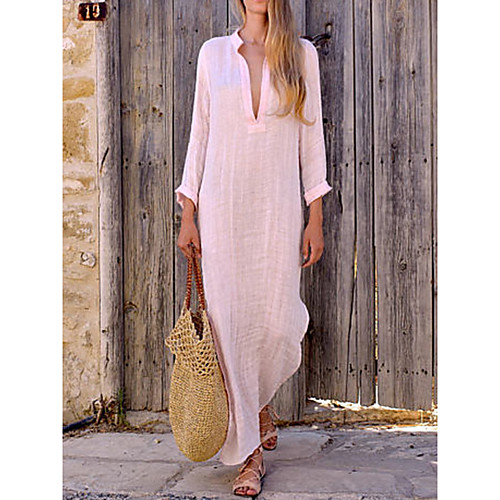 

Women's A Line Dress Midi Dress Red Yellow Blushing Pink Light Green Long Sleeve Solid Color Split Fall Casual 2021 S M L XL XXL 3XL